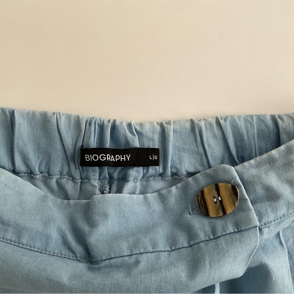Biography Pants Sz L Blue Side Drape Slip Pockets Capris Boho Lagenlook Comfort - Picture 3 of 12
